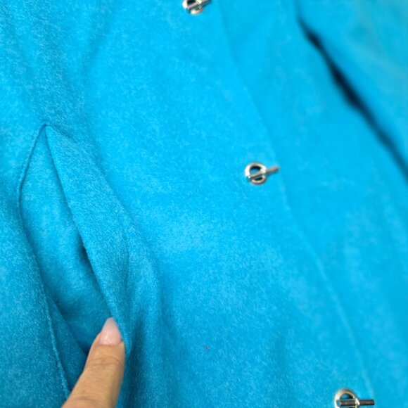 Wool Duffle Coat Size 8 Turquoise Harvé Benard By Benard Holtzman Vintage 80s - Picture 5 of 14